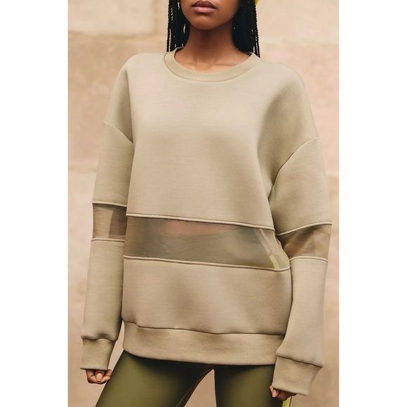 NEW Anthropologie Mesh Paneled Sage Green Women’s Oversized Sweatshirt Sz LP - Picture 1 of 13